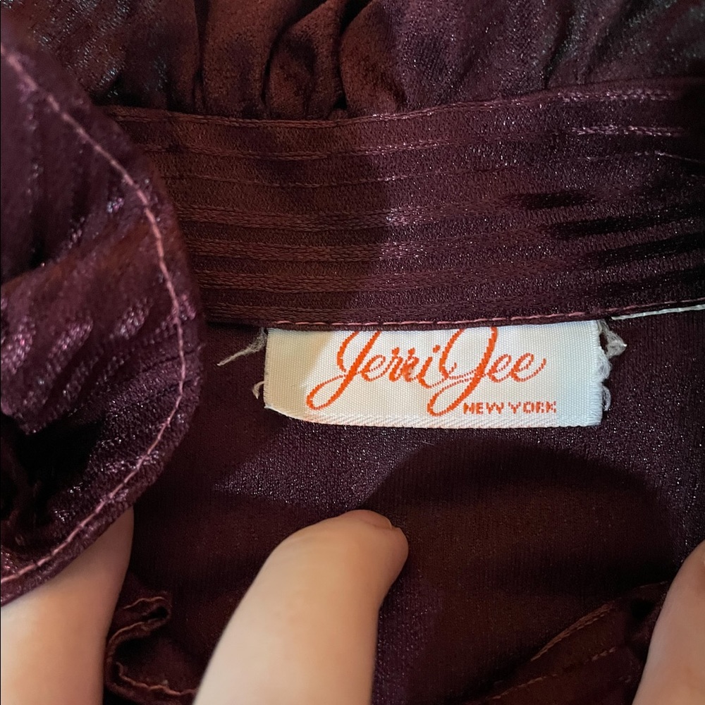 Vintage Merlot Ruffle High-Neck Puff Sleeve Dress - Picture 9 of 12